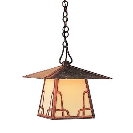 Arroyo Craftsman CH-12DWO-VP Carmel Pendant with Dart Overlay, 12", Verdigris Patina Metal Finish, White Opalescent Glass